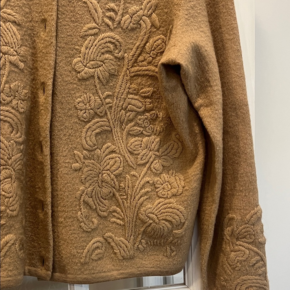 Talbots Brown Embroidered Wool Cardigan Vintage - Picture 4 of 8